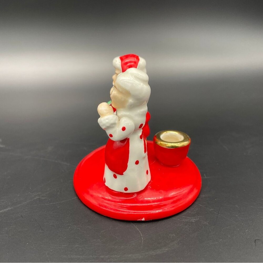 Vintage Kreiss Christmas Santa Mrs Claus Candlestick Holder Japan Ceramic - Picture 2 of 9